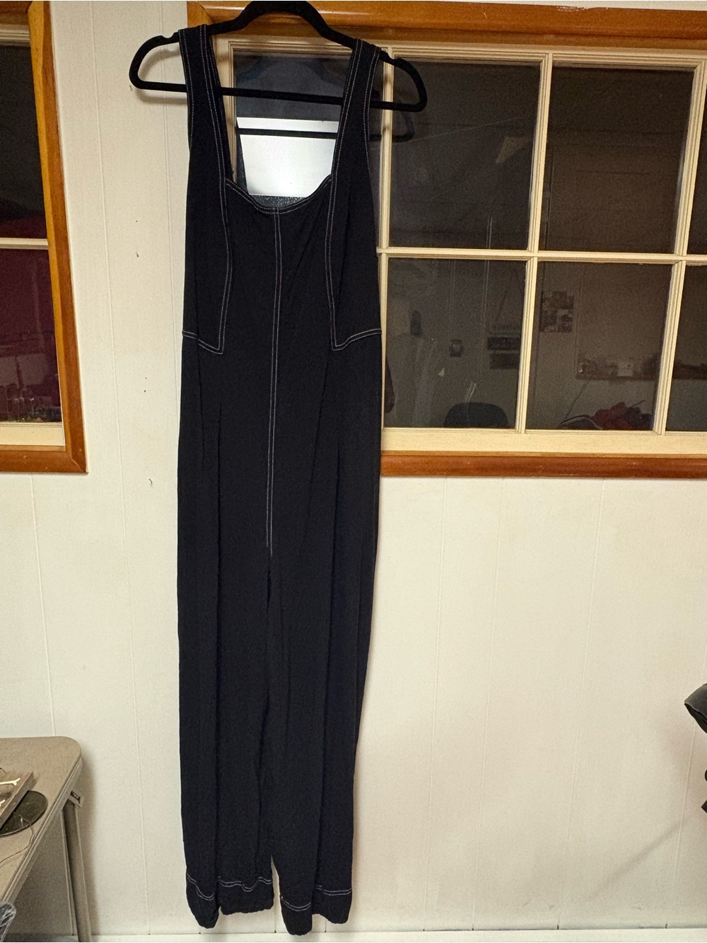 Peace Love World Black Sleeveless Jumpsuit with White Topstitching